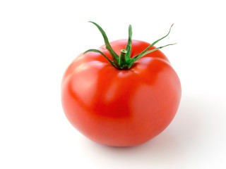 Bright red tomato on a pure white background