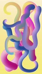 Cartoon fluid beautiful bright snakes for fabric design. Digital gradient. Colorful bright. Transparent background. 3d abstract colorful fluid design. Abstract pattern. flow design.