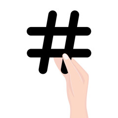 Hashtag sign. Hand holding sign black hashtag