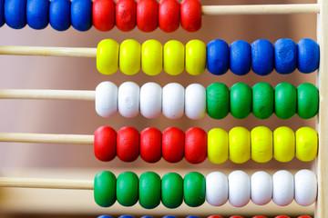 Colorful vintage style wooden abacus. For Learning Basic Mathematics Calculator - Close up