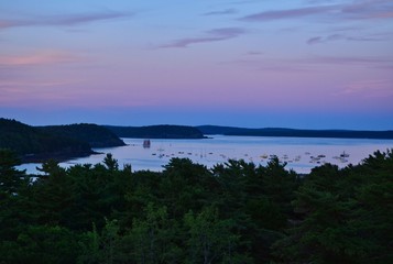 Sunset View of Distant Bar Harbor Maine