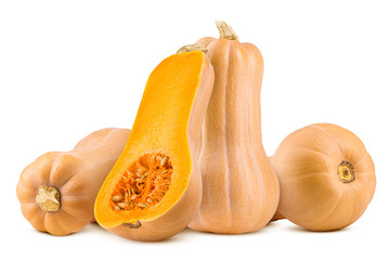 pumpkin butternut squash isolated on white background, clipping path, full depth of field