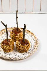 Caramel Apples Isolated on White Background. Selective focus.