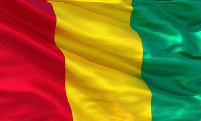 Realistic silk material Guinea waving flag, high quality detailed fabric texture. 3d illustration
