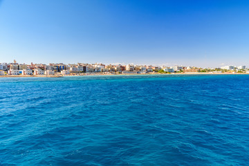 Fototapeta premium Panoramic view on Hurghada city from the Red sea