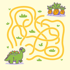 Help cute dino find the right path to plant. Labyrinth. Maze game for kids. Vector illustration.