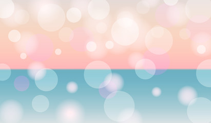 Sea on pink sky of bokeh background.
