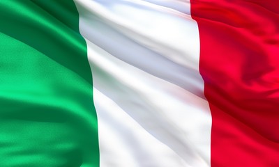 Realistic silk material Italy waving flag, high quality detailed fabric texture. 3d illustration