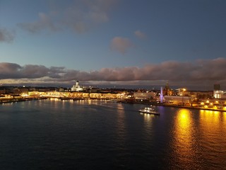 Fototapeta na wymiar Sunset cityscape of Helsinki port, Finland