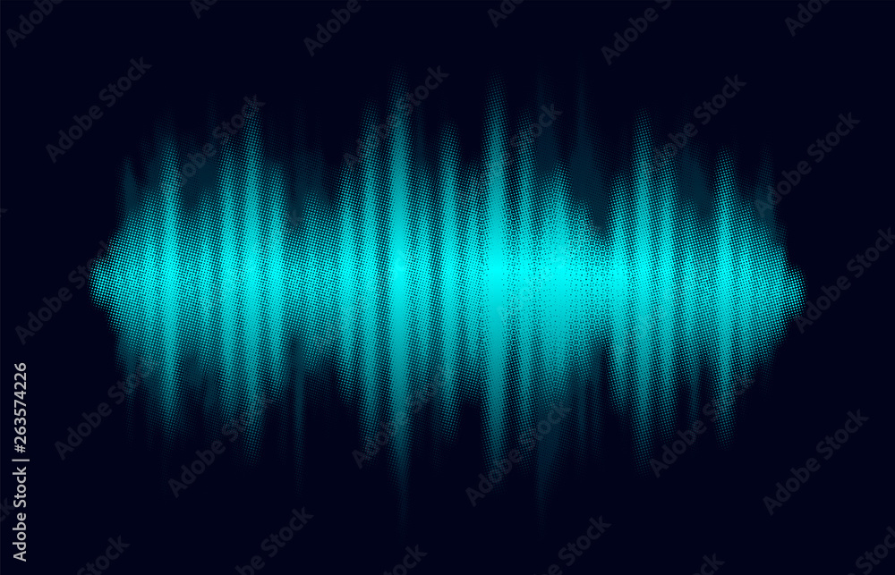 Poster Monochrome printing digital audio equalizer. Abstract vector halftone background. 