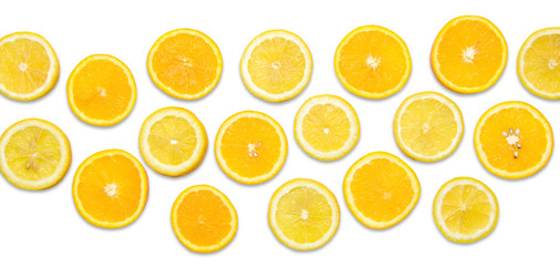 Slices orange and lemon isolated on white background