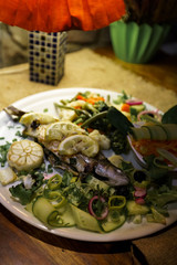 Baked trout in a cozy restaurant in Baltic states latvia