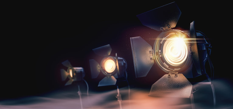 studio lights on a smoky background