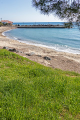 Obraz premium Panorama of resort of Loutra, Kassandra, Chalkidiki, Central Macedonia, Greece