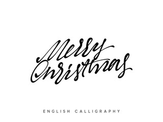 Text Merry Christmas. Xmas hand drawn calligraphy lettering