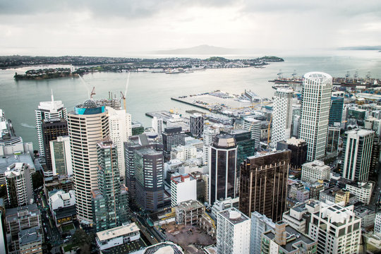 Auckland city view in New Zealand from famous Sky Tower