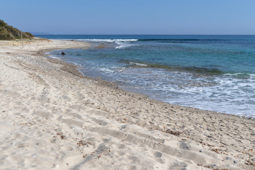 Fototapeta na wymiar Famous Beach at Possidi Cape, Kassandra Peninsula, Chalkidiki, Central Macedonia, Greece