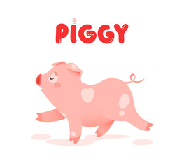 Pink piggy. Funny pig isolated on white background.