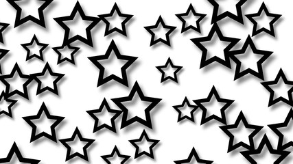 Abstract illustration of randomly arranged black stars with soft shadows on white background