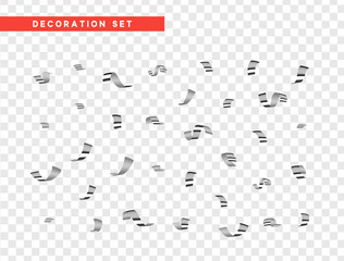 Silver confetti celebration. Ribbon serpentine, isolated with transparency background effect