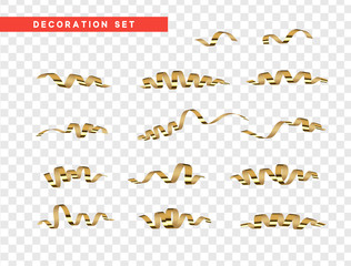 Gold confetti celebration. Ribbon serpentine, isolated with transparency background effect