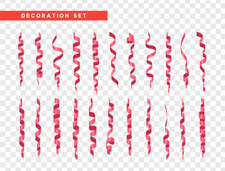 Pink confetti celebration. Ribbon serpentine, isolated with transparency background effect
