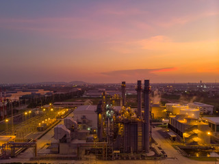 Fototapeta premium Aerial view Power plants, petrochemical plants At sunrise.