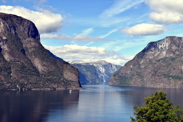 Fototapeta na wymiar Amazing view of fjords in Flam Norway is one of the most popular cruise destination