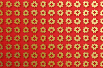 Chinese coins, background seamless pattern.
