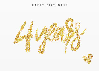 Four years, Number 4, lettering sign from golden confetti