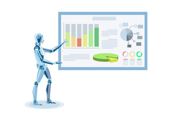 Humanoid Making Presentation Flat Illustration