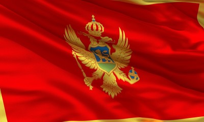 Realistic silk material Montenegro waving flag, high quality detailed fabric texture. 3d illustration