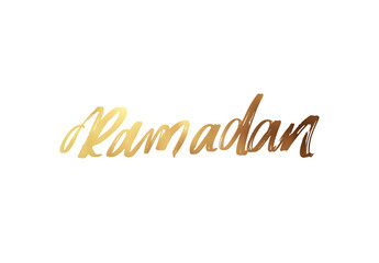 Ramadan Kareem. Text golden handwritten calligraphy.