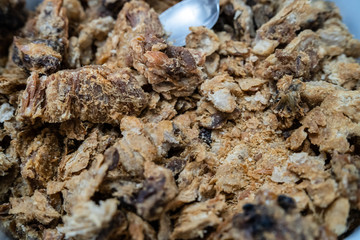 Heap of domestic salty fried pork greaves cvarci rustic deep fried crispy rind fried fat