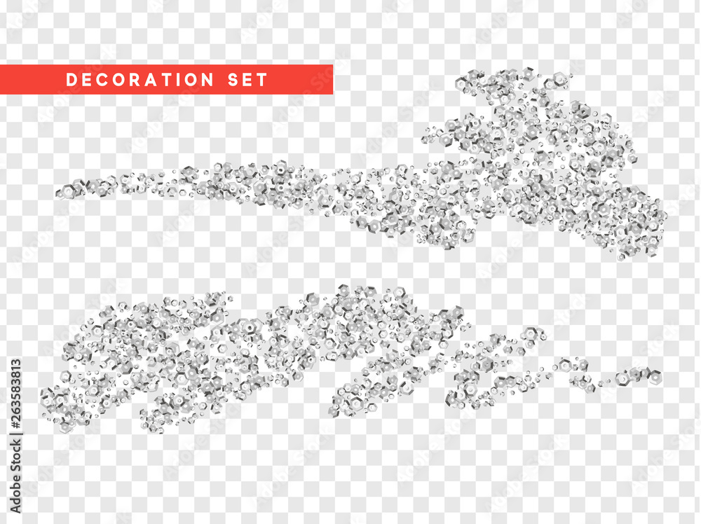 Poster vector silver sequins realistic design isolated on transparent background.