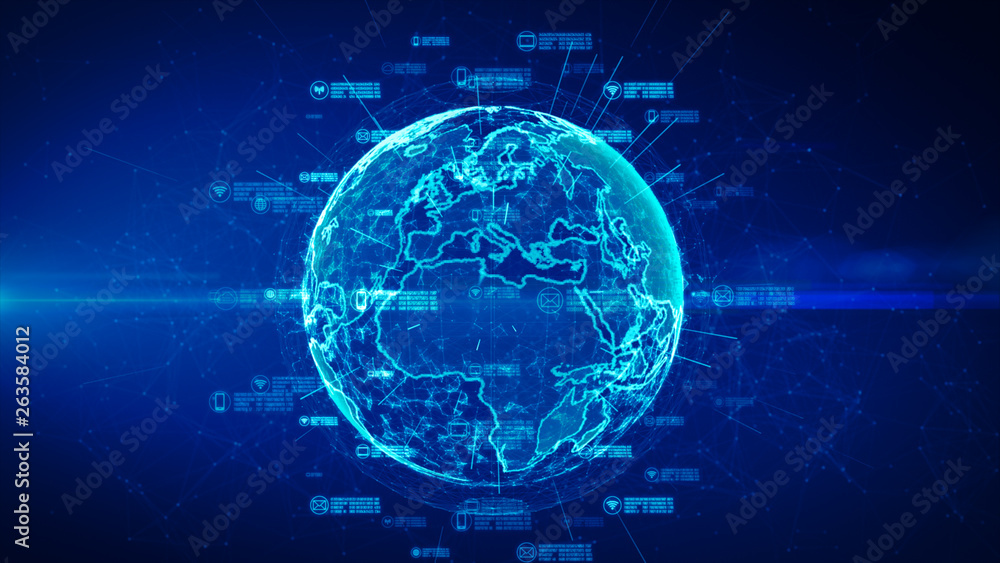 Poster secure data network. cyber security and protection of personal data concept. earth element furnished