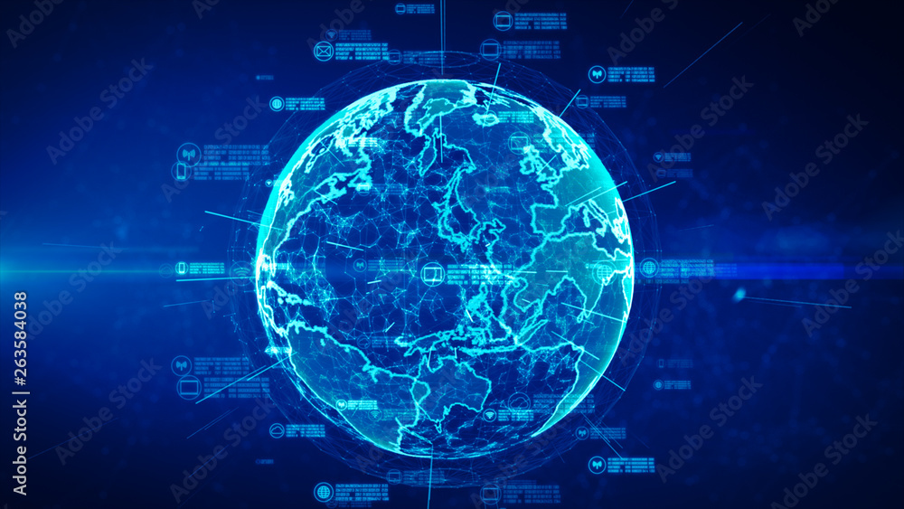 Poster secure data network. cyber security and protection of personal data concept. earth element furnished