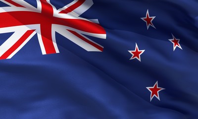 Realistic silk material New Zealand waving flag, high quality detailed fabric texture. 3d illustration
