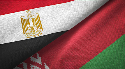 Egypt and Belarus two flags textile cloth, fabric texture