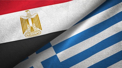 Egypt and Greece two flags textile cloth, fabric texture