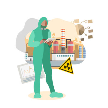 scientist in hazmat suit near nuclear plant clip art preview