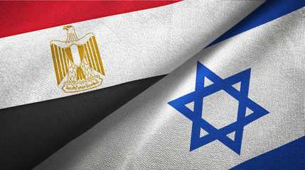 Egypt and Israel two flags textile cloth, fabric texture