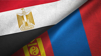 Egypt and Mongolia two flags textile cloth, fabric texture