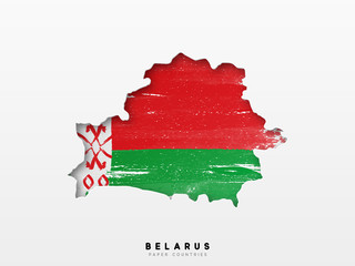 Belarus detailed map with flag of country