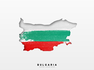 Bulgaria detailed map with flag of country. Painted in watercolor paint colors in the national flag