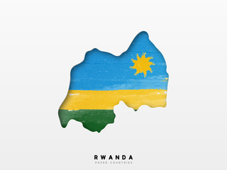 Rwanda detailed map with flag of country. Painted in watercolor paint colors in the national flag