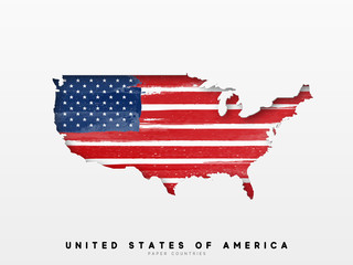 United States of America detailed map with flag of country. Painted in watercolor paint colors in the national flag