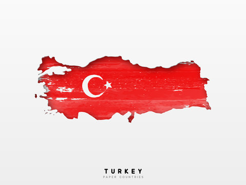 Turkey detailed map with flag of country