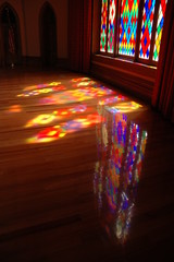 A stained glass window at the Old State Capitol, a historic government building, Baton Rouge, Louisiana, USA.
