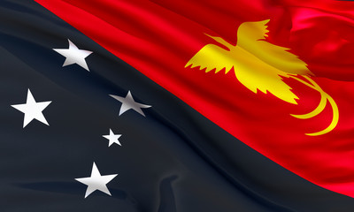 Realistic silk material Papua New Guinea waving flag, high quality detailed fabric texture. 3d illustration